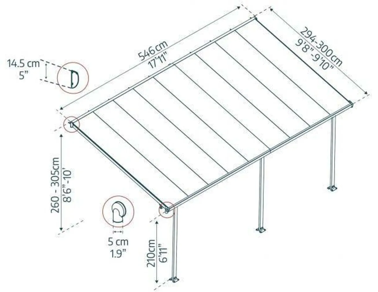 VARIKATUS TERRASSILE FERIA 3X5,46 VALGE/KIRGA