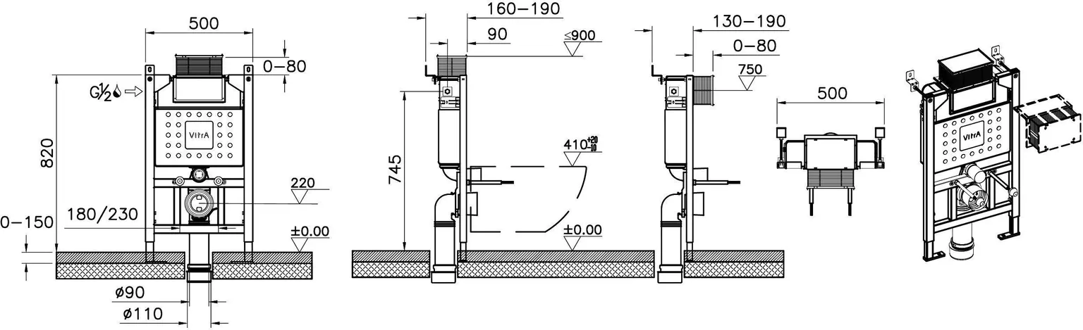 WC-RAAM VITRA V-UNI 820