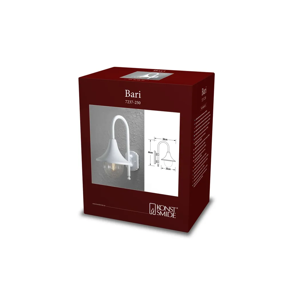 VÄLISVALGUSTI KONSTSMIDE BARI DOWN SEINALE 60W IP44 E27 VALGE