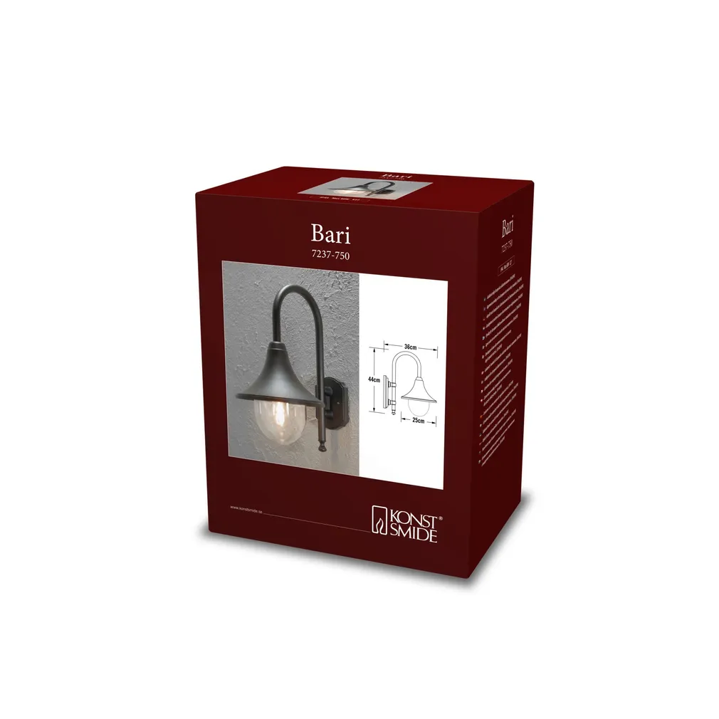 VÄLISVALGUSTI KONSTSMIDE BARI DOWN SEINALE 60W IP44 E27 MUST