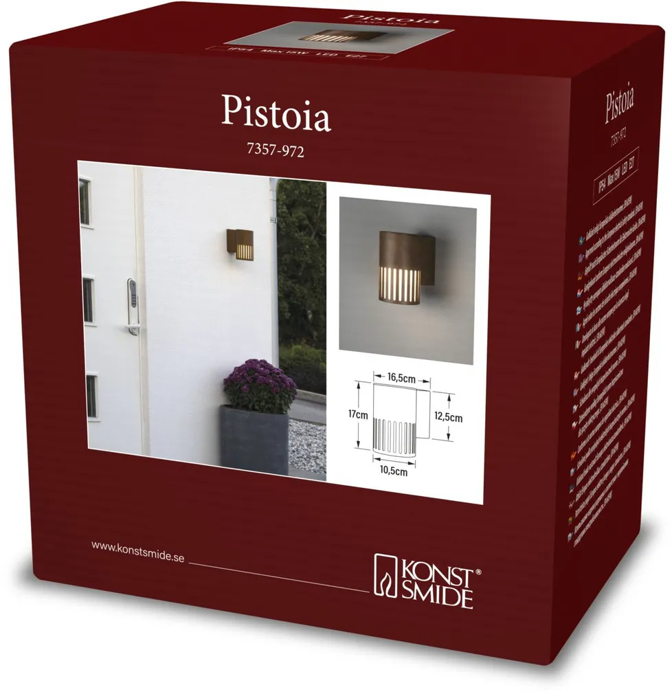 VÄLISVALGUSTI KONSTSMIDE PISTOIA SEINALE E27 15W IP54 ROOSTE HÄMARDATAV