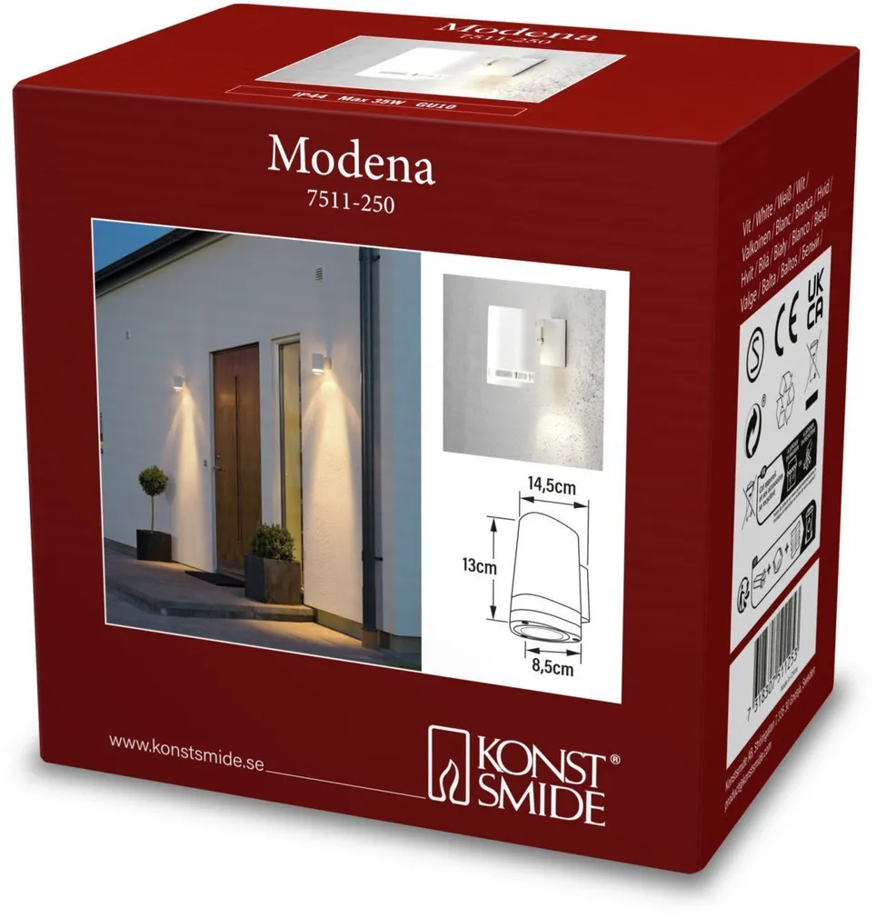 VÄLISVALGUSTI KONSTSMIDE MODENA SEINALE 35W IP44 GU10 VALGE