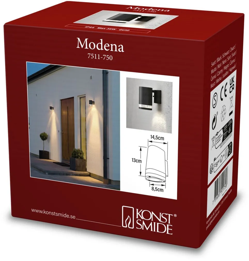 VÄLISVALGUSTI KONSTSMIDE MODENA SEINALE 35W IP44 GU10 MUST