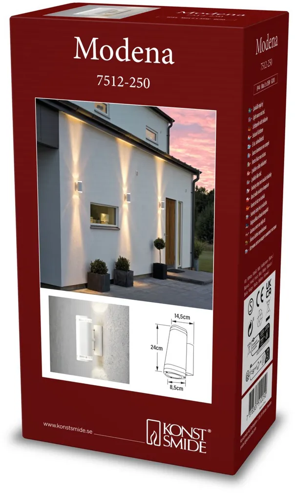 VÄLISVALGUSTI KONSTSMIDE MODENA SEINALE 2X35W IP44 GU10 VALGE