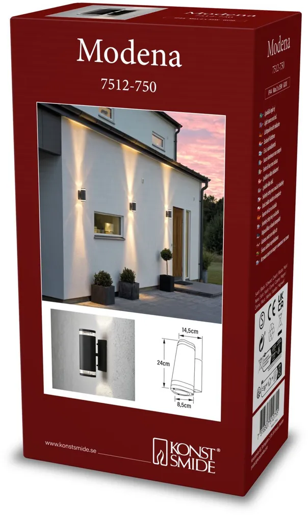 VÄLISVALGUSTI KONSTSMIDE MODENA SEINALE 2X35W IP44 GU10 MUST