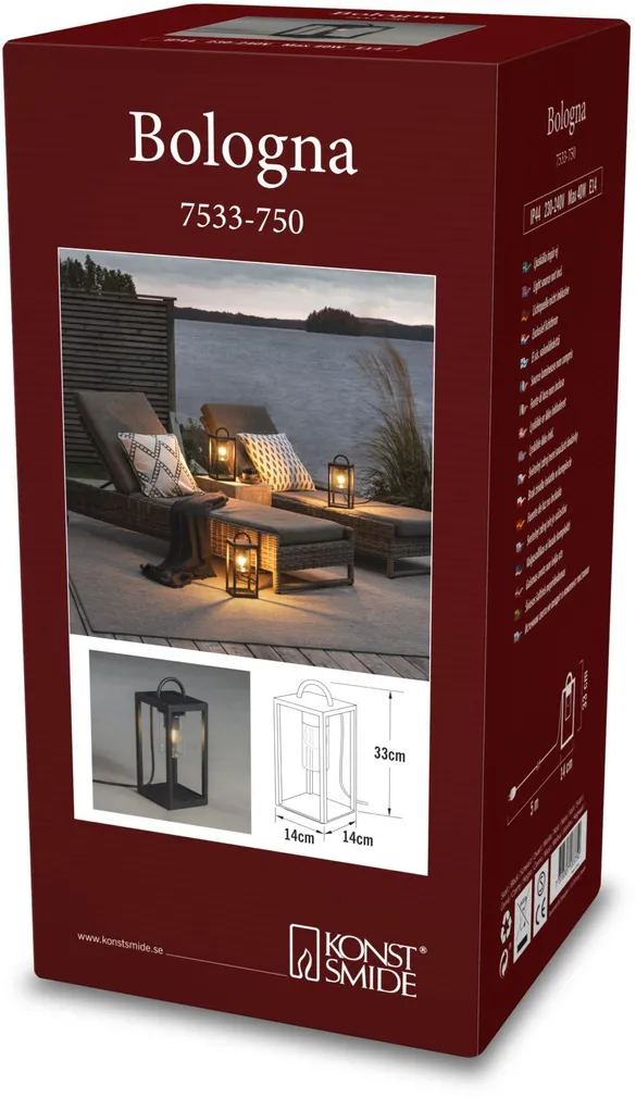 VÄLISVALGUSTI KONSTSMIDE BOLOGNA E27 230V 40W IP44 MUST