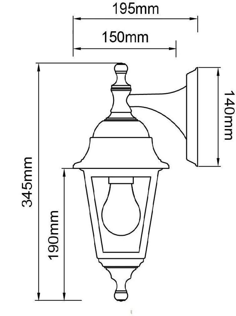 VÄLISVALGUSTI 100-240V 50/60HZ E27 60W 150X200X408MM MUST