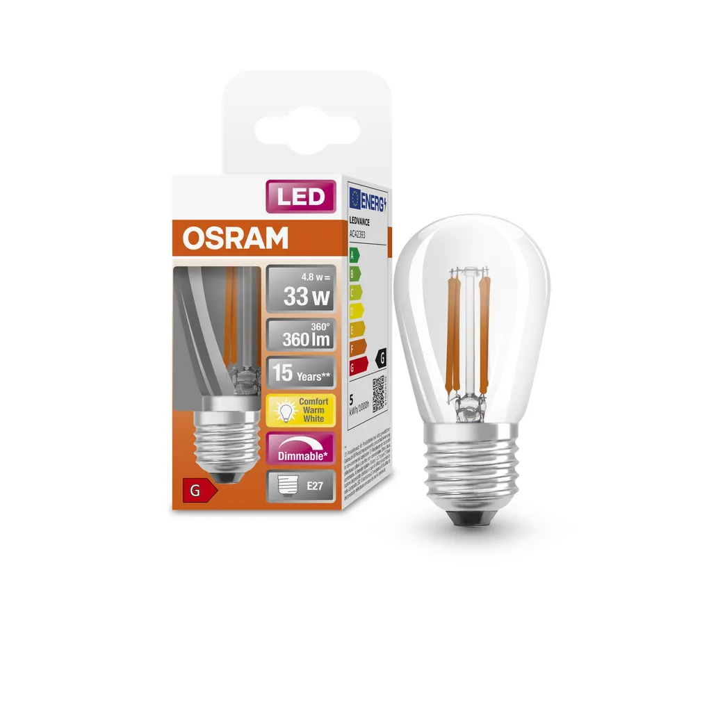 LED LAMP OSRAM VINTAGE SUPERSTAR 4,8W E27 360LM 2200K LÄBIPAISTEV
