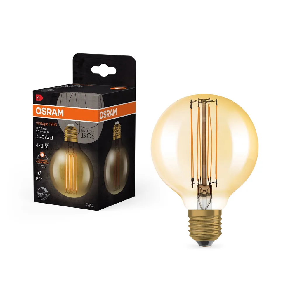 LED LAMP OSRAM VINTAGE GLOBE 80 5,8W E27 470LM 2200K KULDNE
