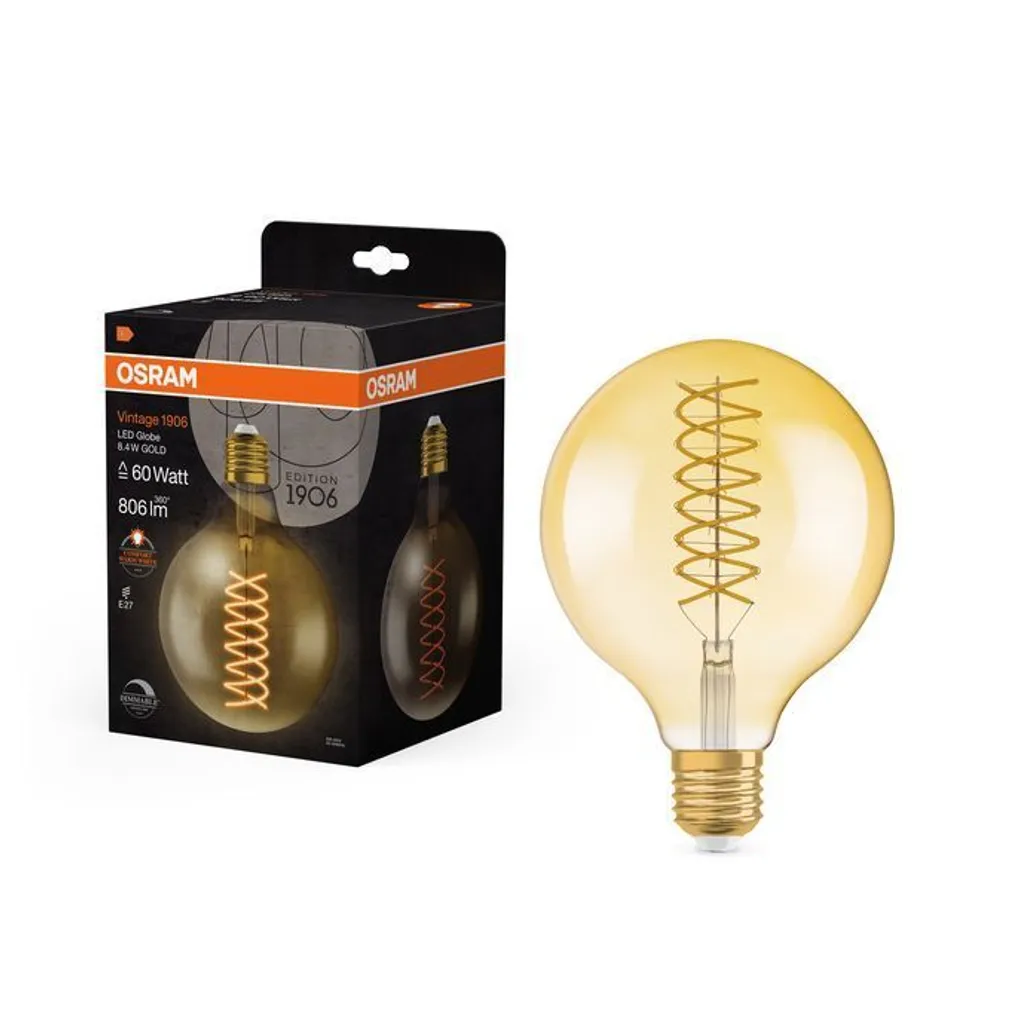 LED LAMP OSRAM VINTAGE GLOBE 60 8,4W E27 806LM 2400K KULDNE