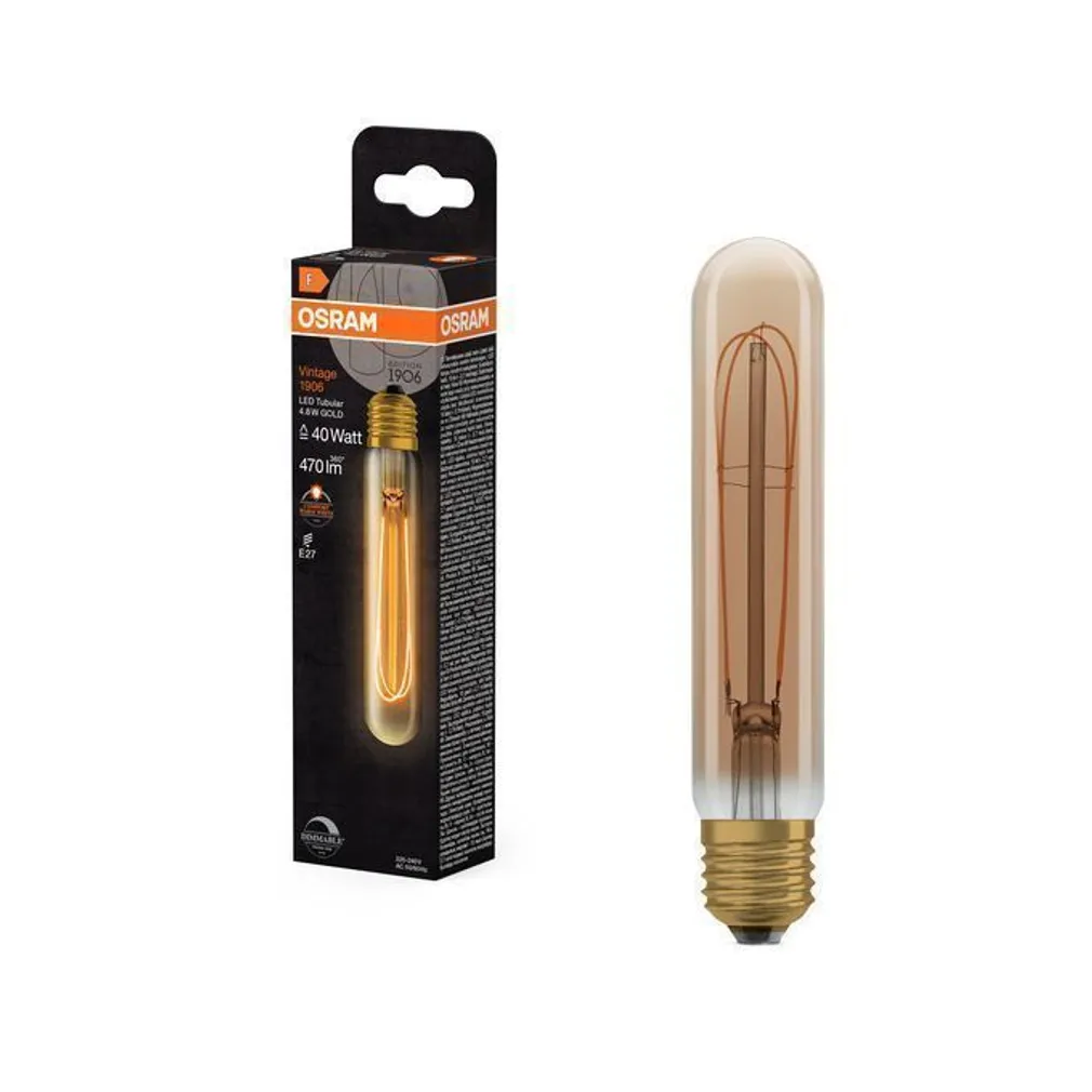 LED LAMP OSRAM VINTAGE TUBULAR 40 4,8W E27 470LM 2200K KULDNE