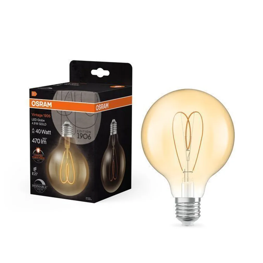 LED LAMP OSRAM VINTAGE GLOBE 95 4,9W E27 470LM 2200K KULDNE