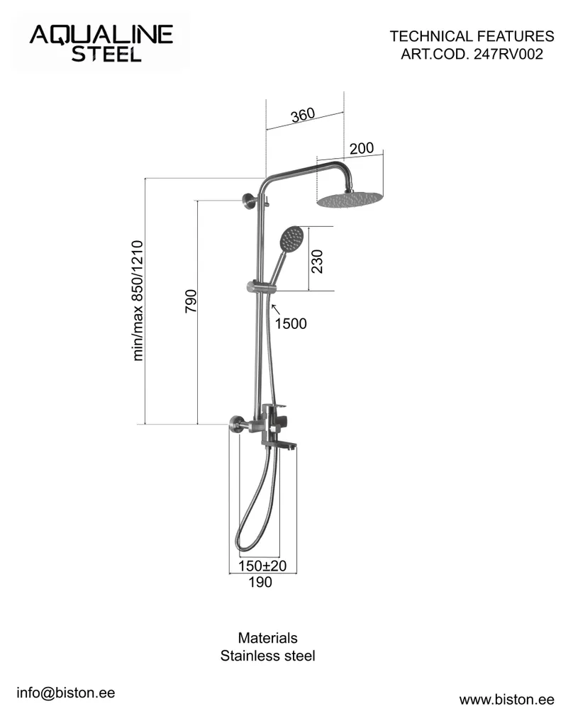 ÜLADUŠI KOMPLEKT AQUALINE STEEL SEGISTIGA ROOSTEVABA