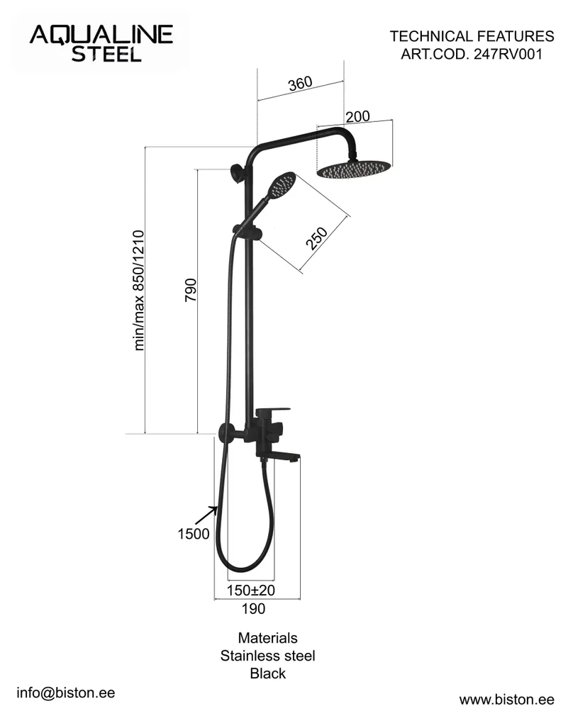 ÜLADUŠI KOMPLEKT AQUALINE STEEL SEGISTIGA MUST