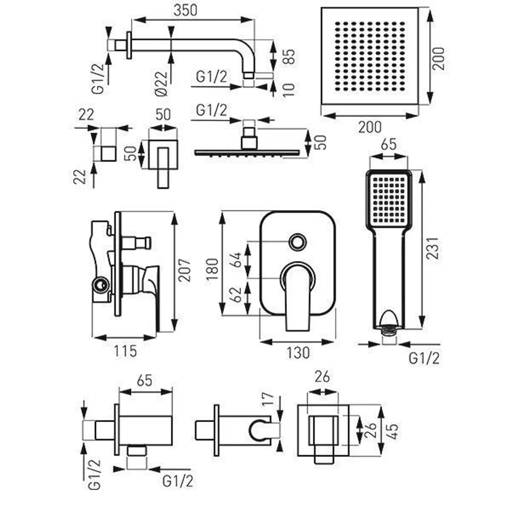 DUŠISEGISTI FERRO SQUERTO KOOS DUŠIKOMPLEKTIGA, PEIDETUD KROOM