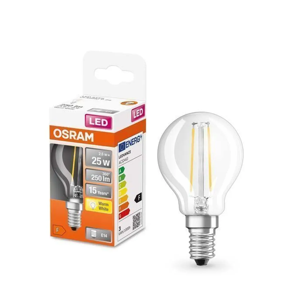 LED LAMP OSRAM STAR CLASSIC P FIL 2,5W 827 E14 NON-DIM