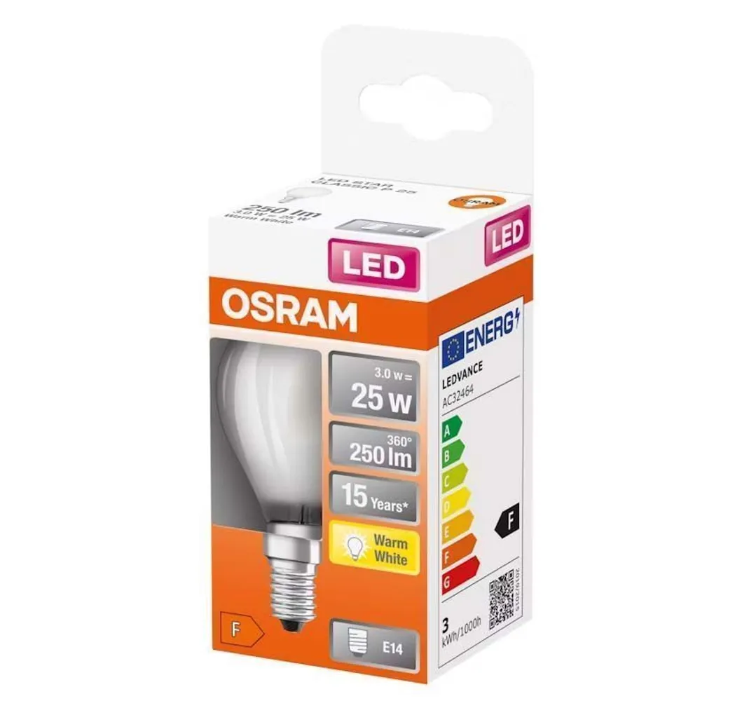 LED LAMP OSRAM STAR CLASSIC P FR 2,5W 827 E14 NON-DIM