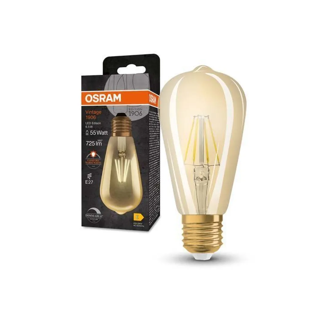 LED LAMP OSRAM CLASSIC EDISON FIL 6,5W 824 E27 DIM