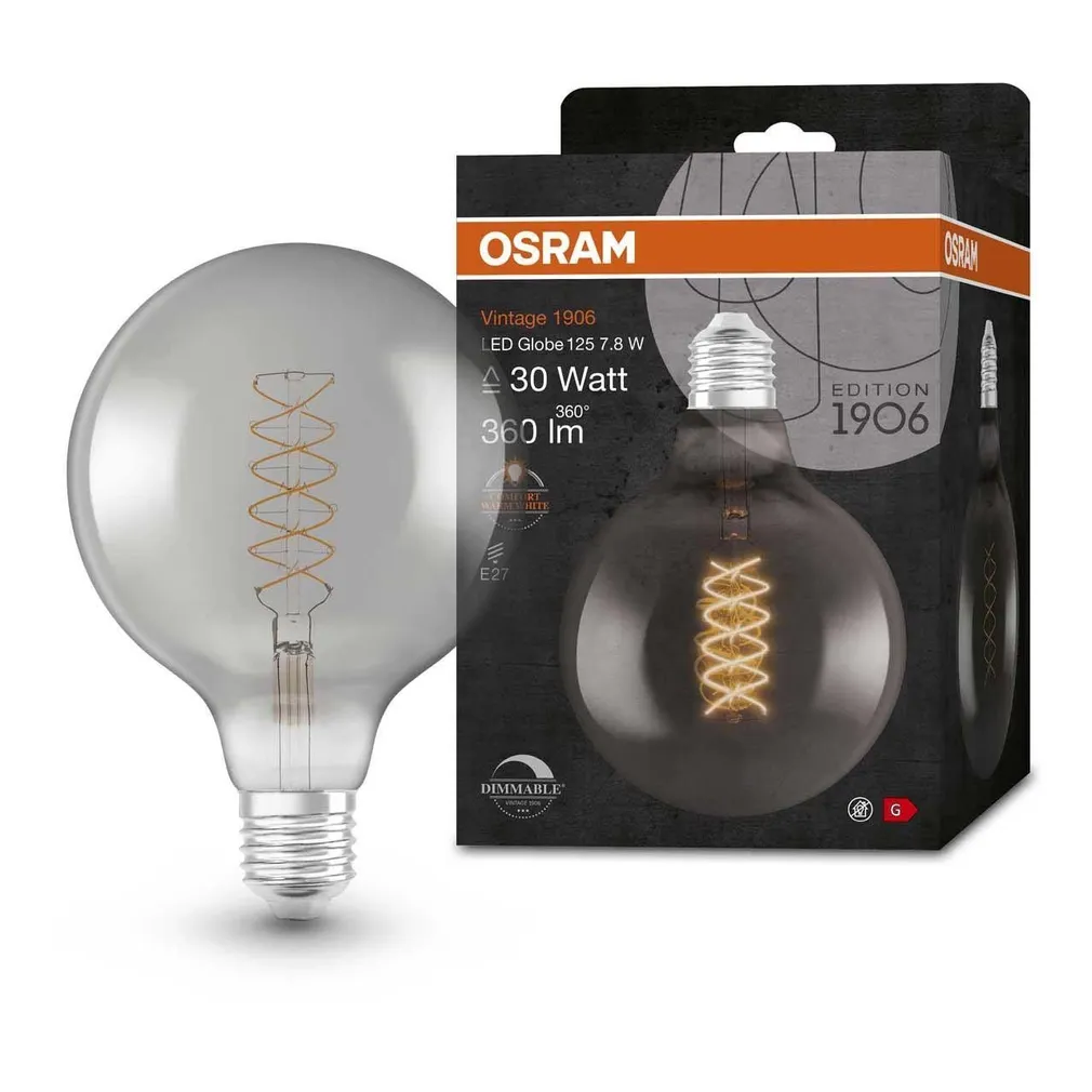 LED LAMP OSRAM CLASSIC GLOBE125 FIL 7,8W 818 E27 DIM SMOKE