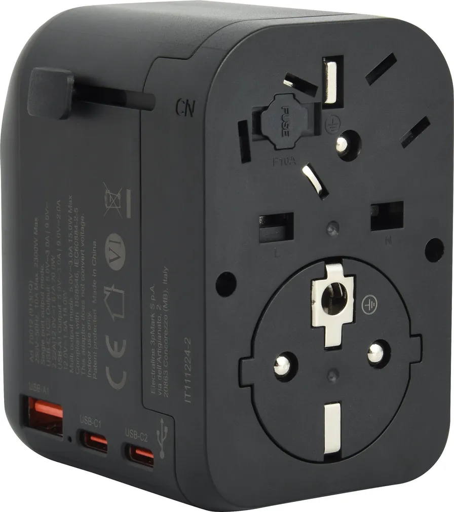 REISIADAPTER ELECTRALINE EUROOPA/MAAILM +2USB-C+1USB-A PD20W