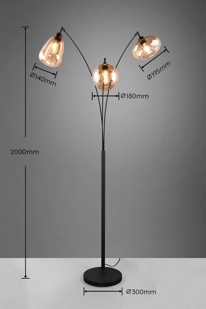 PÕRANDALAMP TRIO LUMINA 3XE14 MATT MUST/AMBER