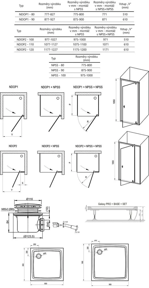 DUŠIKOMPLEKT RAVAK 90X190CM 5IN1 NDOP1 + NPSS, SET1 MUST