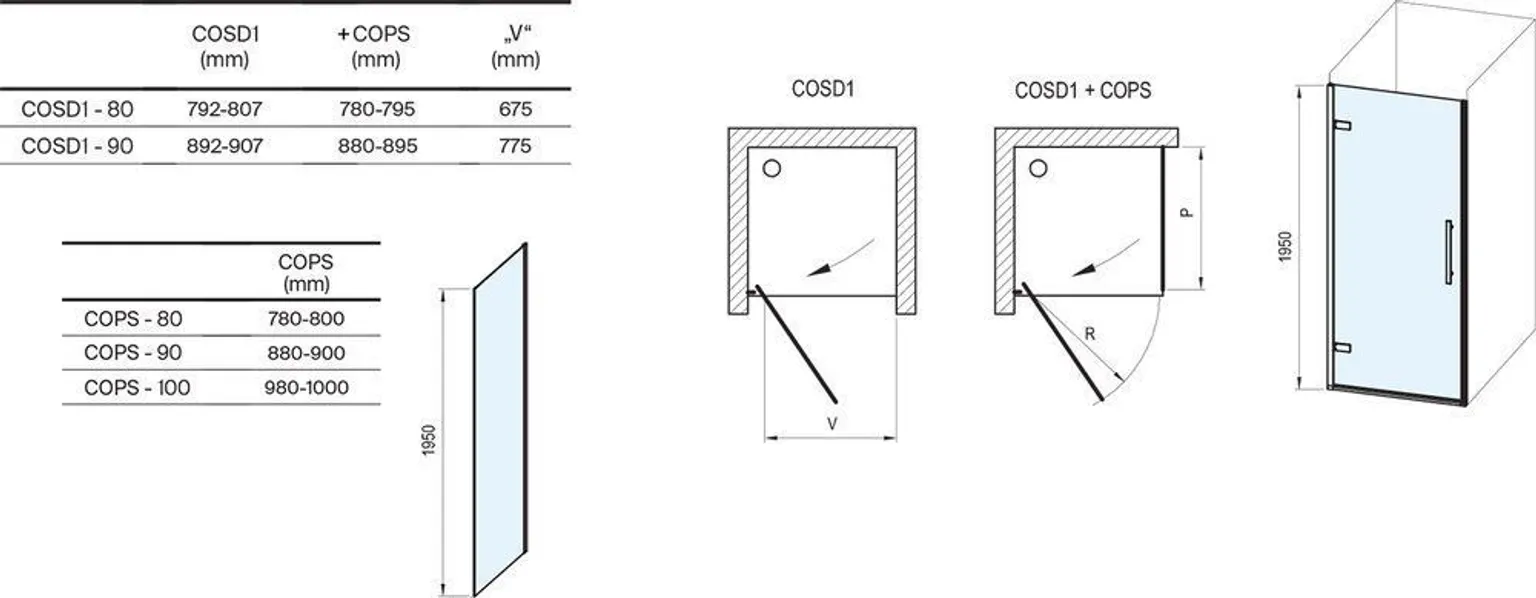 DUŠIKOMPLEKT RAVAK 90X195CM 5 IN 1 COSD1+COPS, SET4 MUST