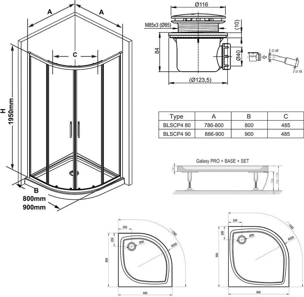 DUŠIKOMPLEKT RAVAK 80X195CM 5IN1 BLSCP4, SET5 ALUMIINIUM