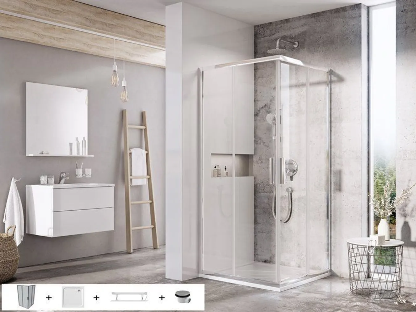 DUŠIKOMPLEKT RAVAK 80X195 CM 5IN1 BLSRV2, SET8 ALUMIINIUM