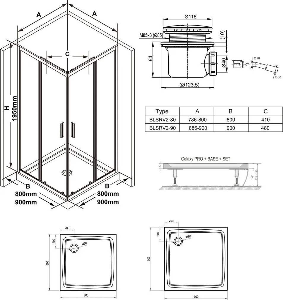 DUŠIKOMPLEKT RAVAK 80X195 CM 5IN1 BLSRV2, SET8 ALUMIINIUM