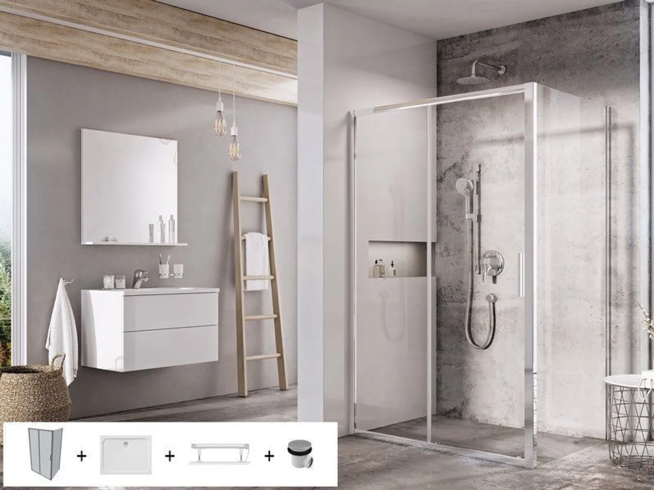 DUŠIKOMPLEKT RAVAK 100X80 5IN1 BLSDP2 + BLSPS SET12R ALUMIINIUM
