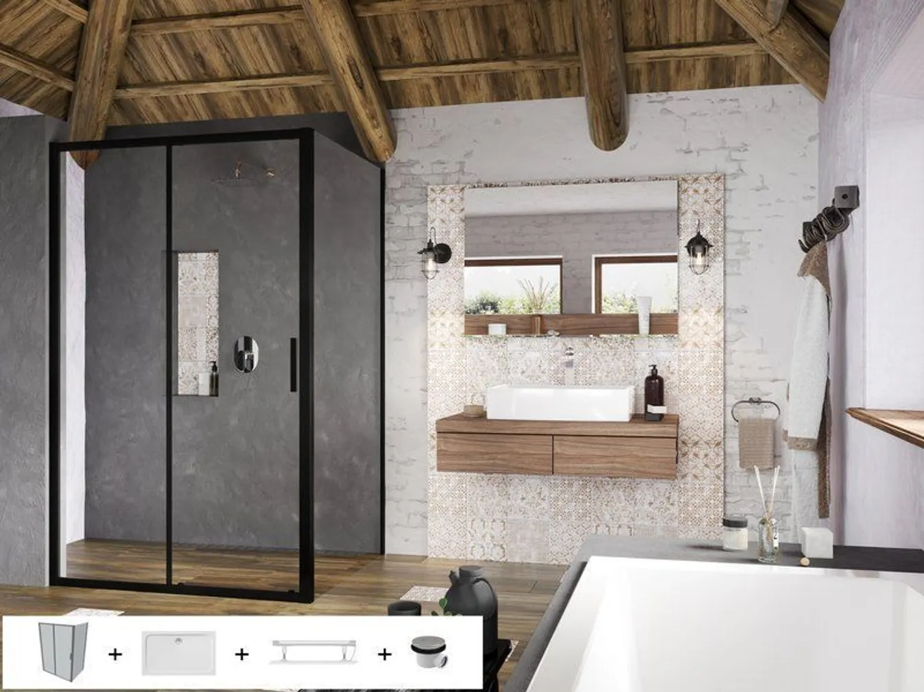 DUŠIKOMPLEKT RAVAK 120X90 5IN1 BLSDP2 + BLSPS, SET15R MUST