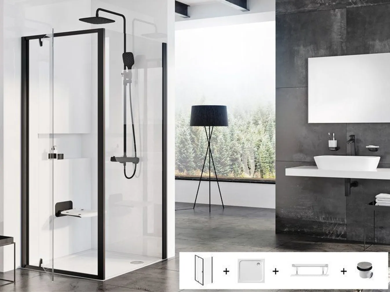 DUŠIKOMPLEKT RAVAK 90X190CM 5IN1 PDOP1 + PPS, SET19 MUST