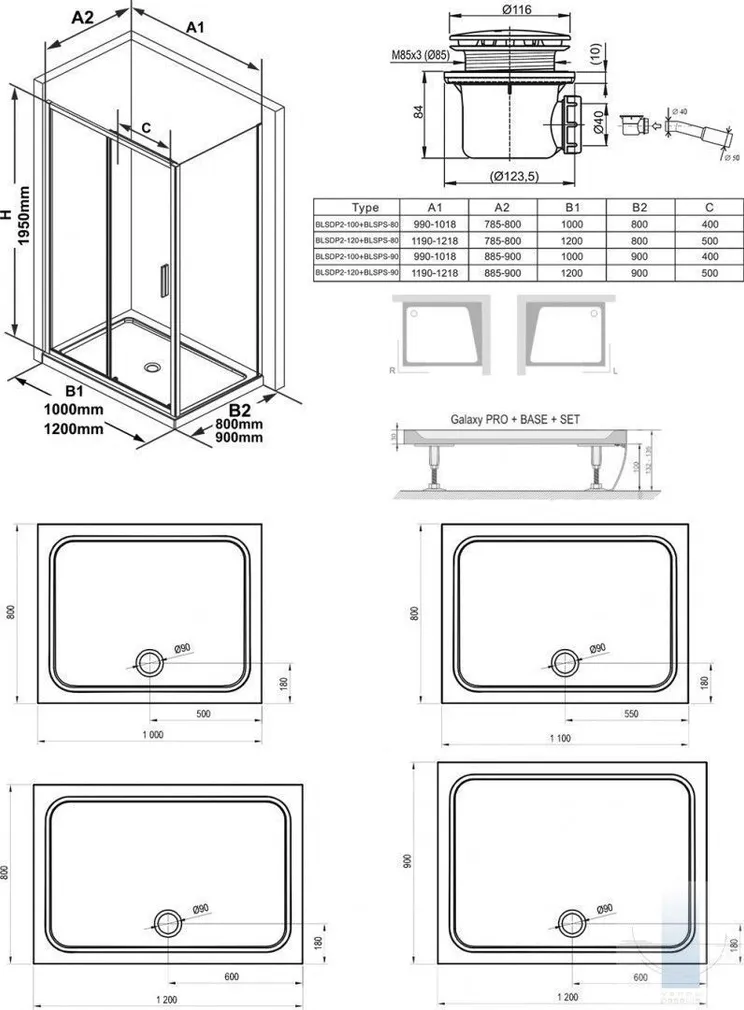 DUŠIKOMPLEKT RAVAK 100X80CM SET20R