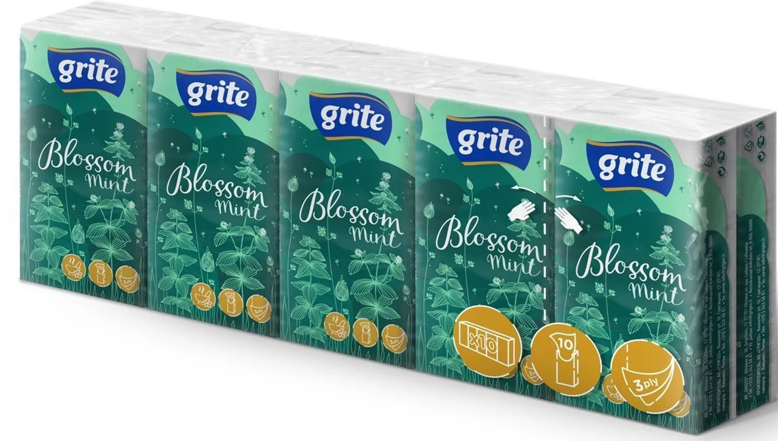 TASKURÄTIKUD GRITE BLOSSOM MINT 3-KIHILINE 10TK/PK