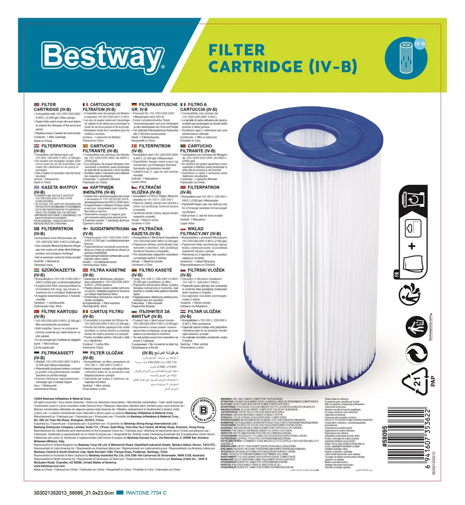 BASSEINI FILTER BESTWAY CARTRIDGE VI-B