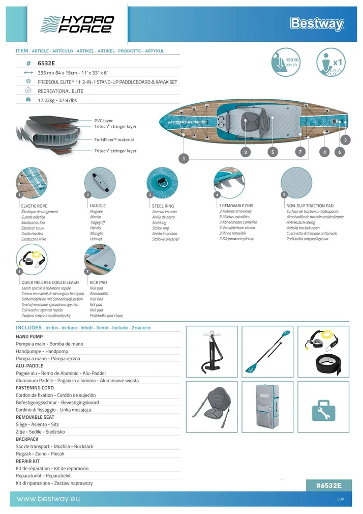 SUP LAUD HYDRO-FORCE 335X84X15CM, KOMPLEKT