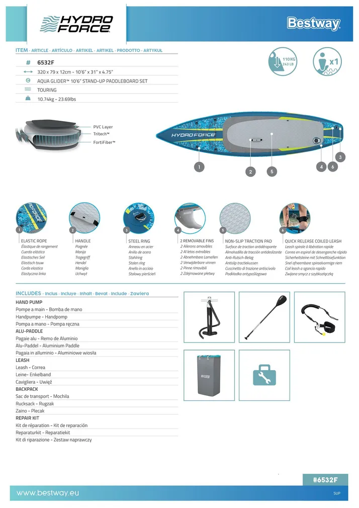SUP LAUD HYDRO-FORCE 320X79X12CM, KOMPLEKT