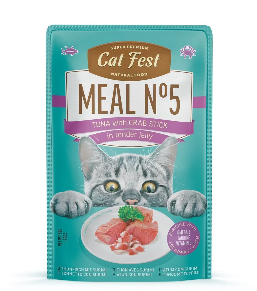 MÄRGTOIT CATFEST KASSIDELE TUUNIKALA JA KRABIPULKADEGA 12X50G