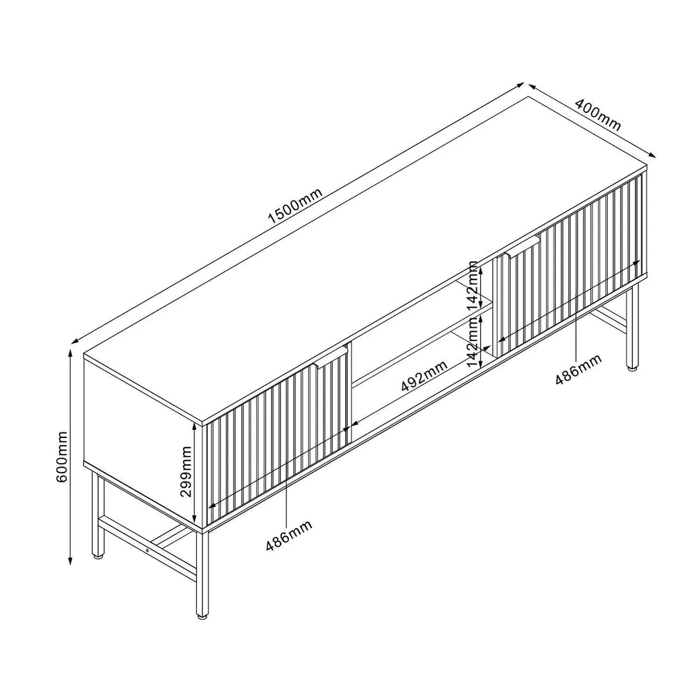 TV LAUD HELVE 150X40XH60CM, MELAMIIN