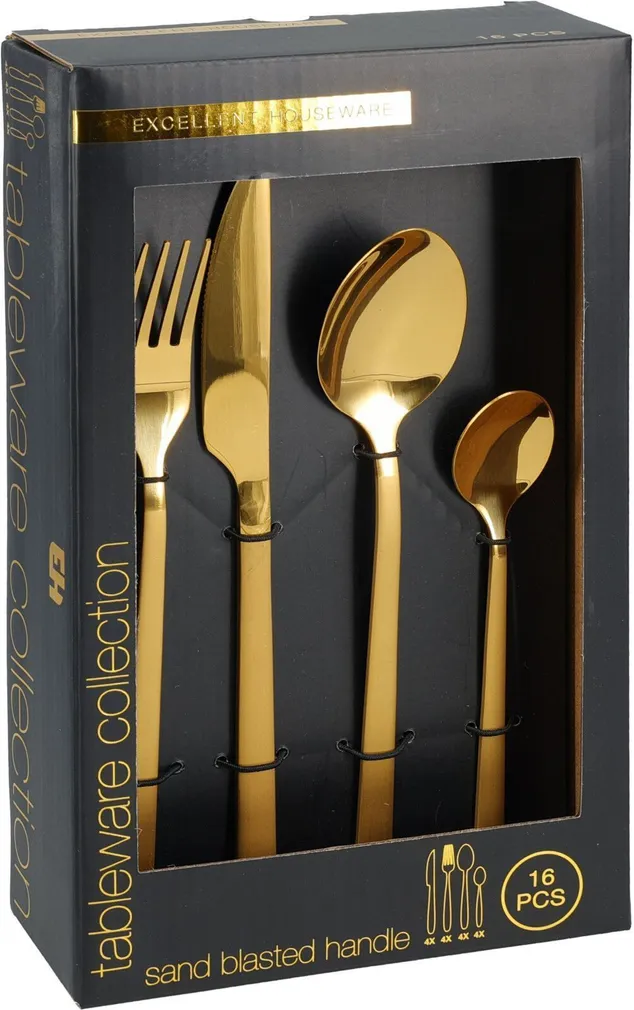 SÖÖGIRIISTADE KOMPLEKT 16-OSALINE, KULDNE