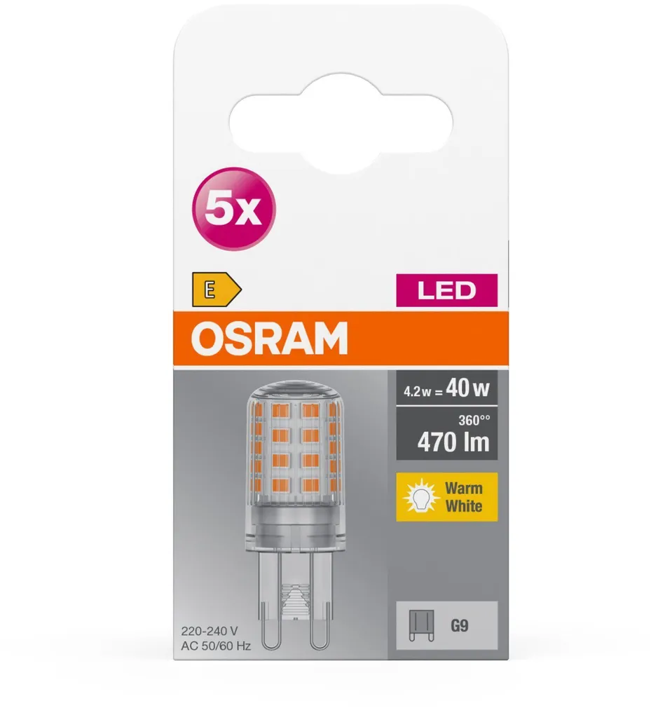 LED LAMP OSRAM BASE PIN 4,2W G9, 5TK PAKIS