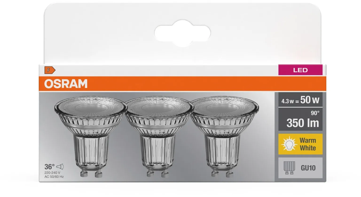 LED LAMP OSRAM BASE PAR16 4,3W GU10, 3TK PAKIS