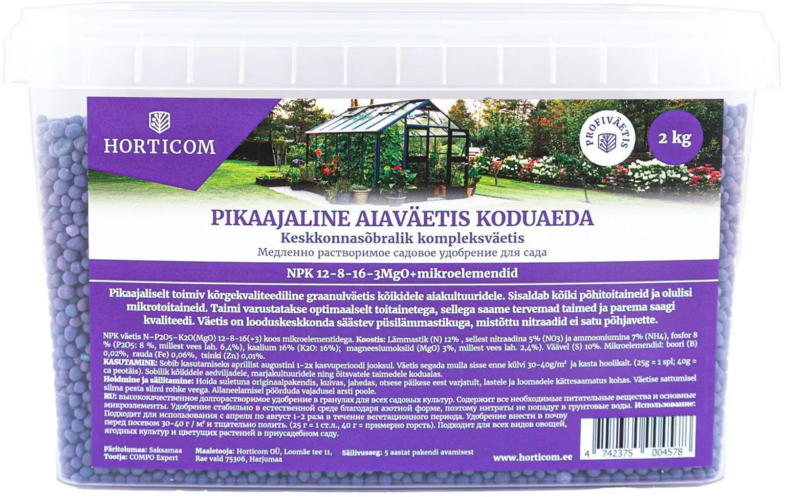 AIAVÄETIS HORTICOM KODUAEDA PIKAAJALINE 2KG