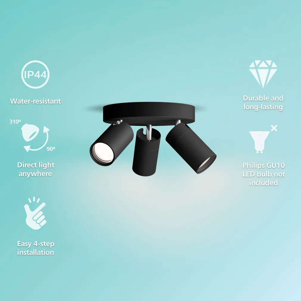 KOHTVALGUSTI KOSIPO SPOT 3X5W IP44 ÜMMARGUNE MUST