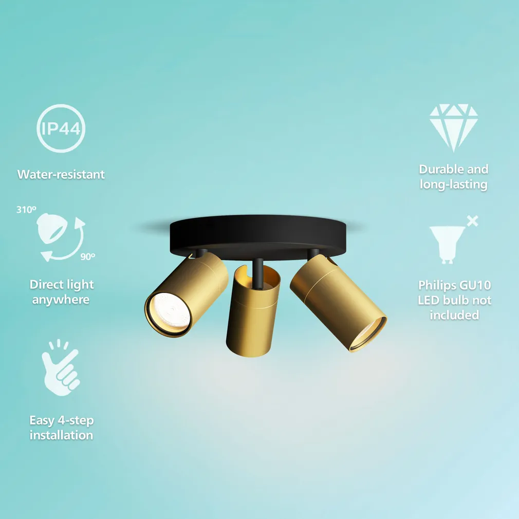 KOHTVALGUSTI KOSIPO SPOT 3X5W IP44 ÜMMARGUNE MUST-MESSING