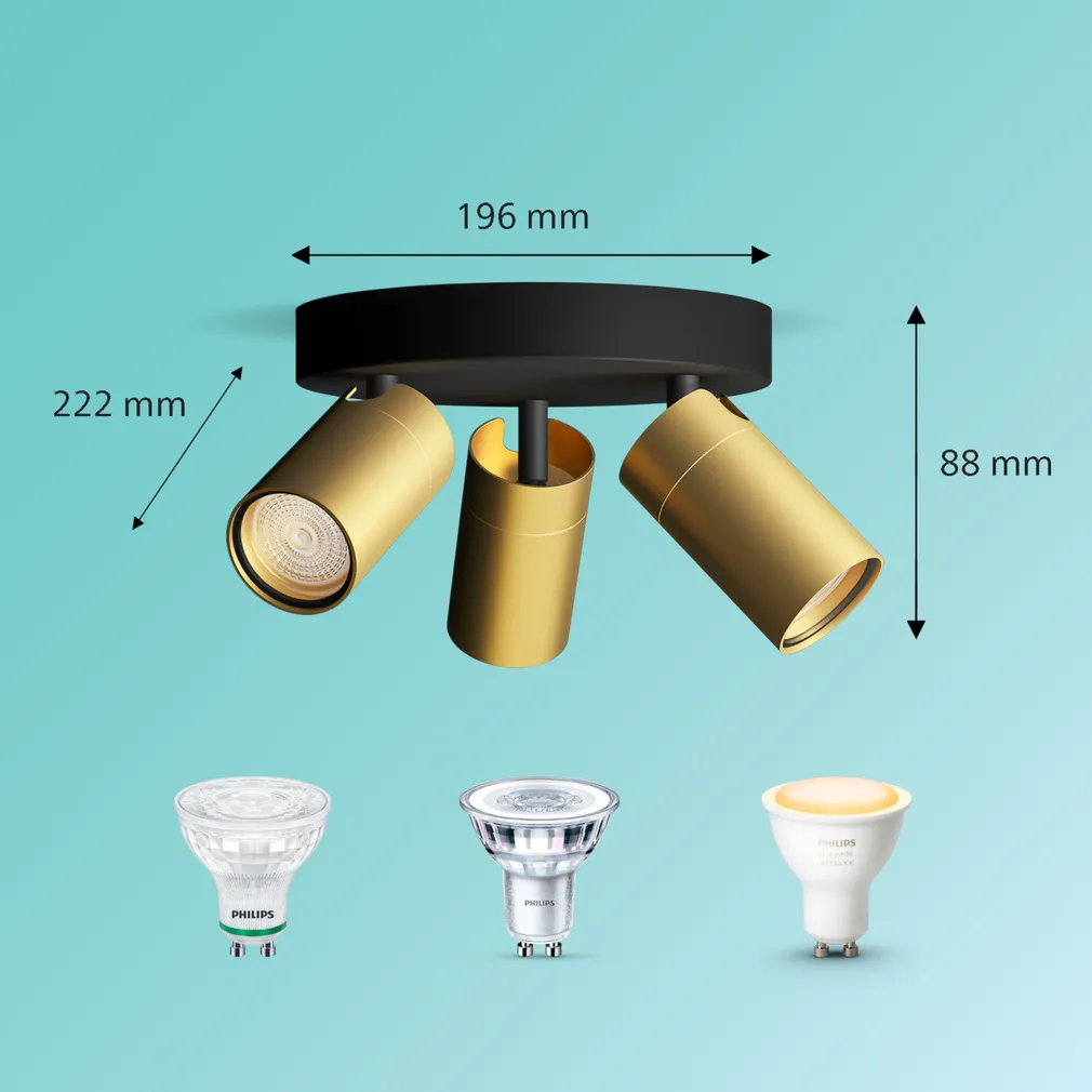 KOHTVALGUSTI KOSIPO SPOT 3X5W IP44 ÜMMARGUNE MUST-MESSING