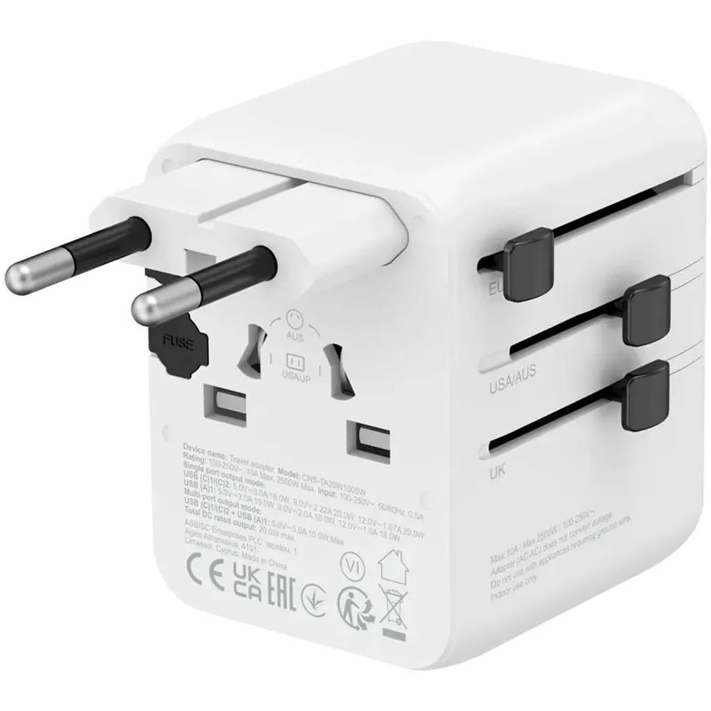 REISIADAPTER CANYON ONTOUR 20 EU/UK/US/AUS 20W VALGE