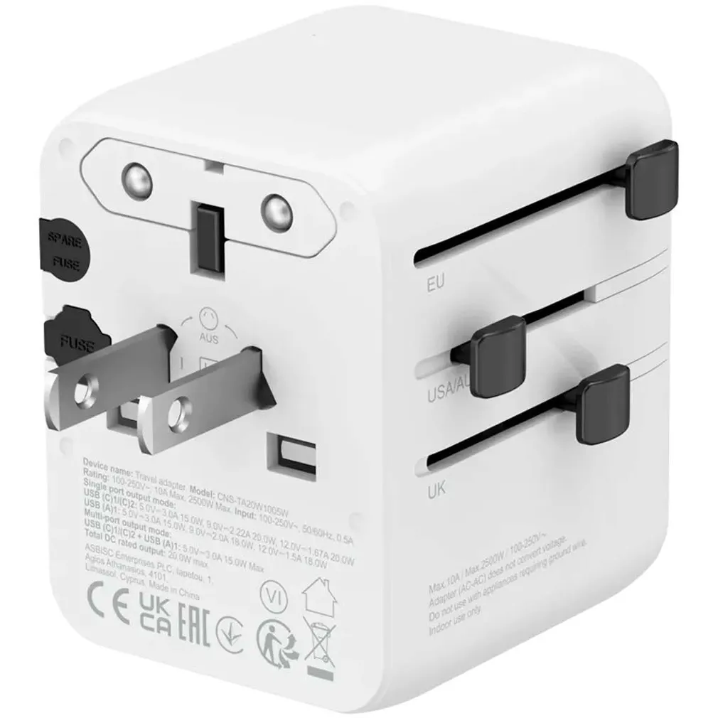 REISIADAPTER CANYON ONTOUR 20 EU/UK/US/AUS 20W VALGE