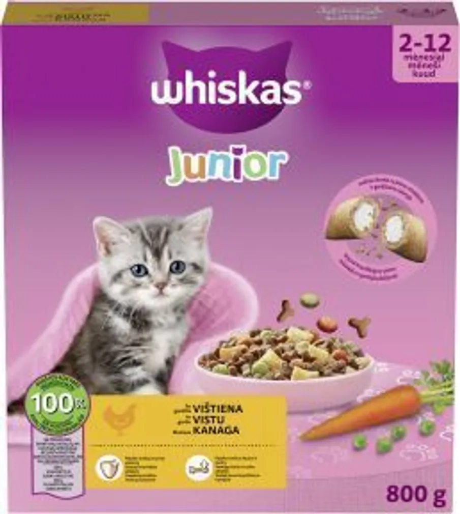 KUIVTOIT KASSIDELE WHISKAS JUNIOR KANAGA 800G